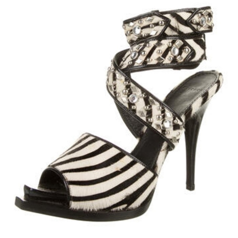 Givenchy Zebra Rhinestone Hair Print Stilletto Heels Size 37.5 Made in Italy - Picture 2 of 12